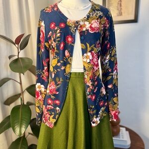 Laura Scott Floral Knit Button Front Cardigan Sweater Women’s Large